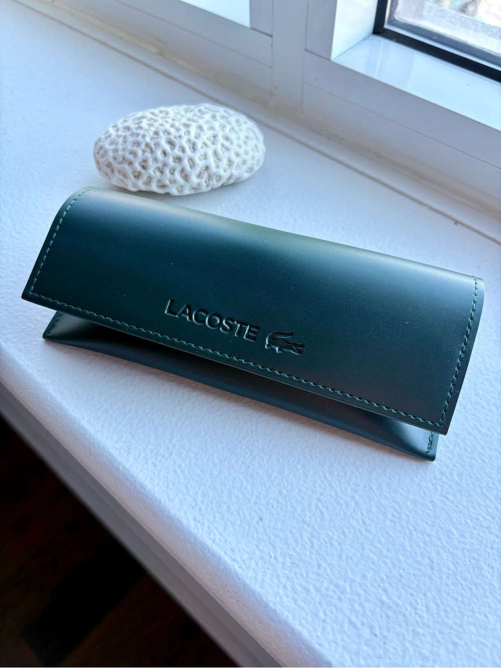 Lacoste Men's Dark Green Eyewear Case - Sleek Leather Flip Case